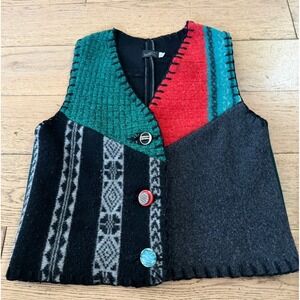Baabaazuzu Vintage Wool Patchwork Vest Boho Upcycled Made in USA Large (1224)